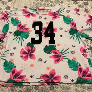 Kids tropical print crop t shirt w/ keyhole detail